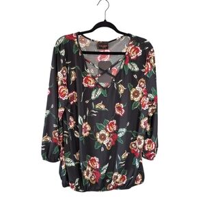 Amana Black Floral Top 3X Stretchy